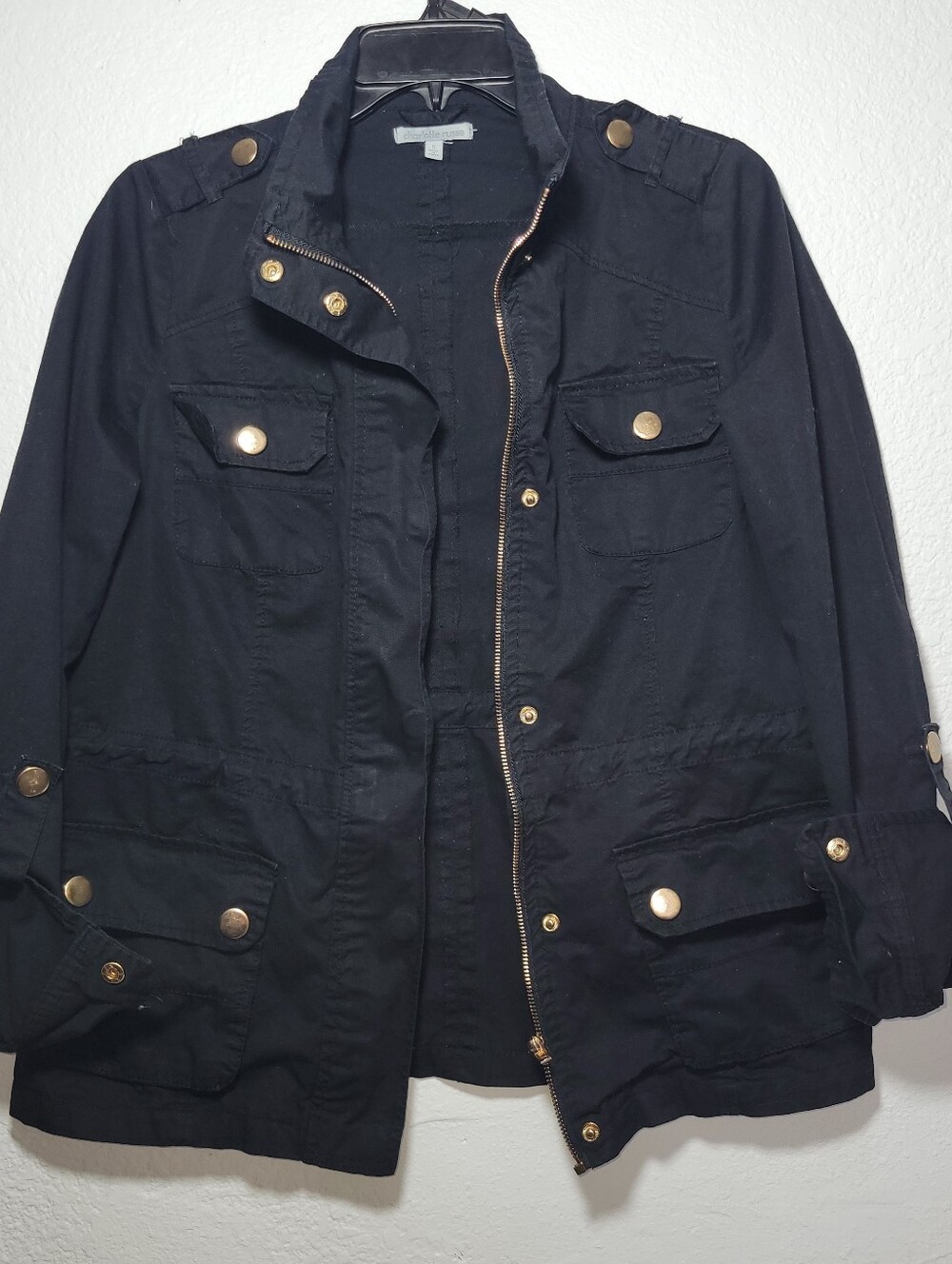 Charlotte Russe Black Utility Jacket with Warm Rosey Gold-Tone Hardware